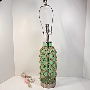 Glass Fishing Float Table Lamp Green Coastal Decor 3-way Dimmable touch USB port
